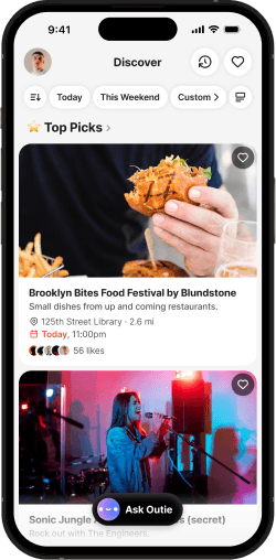 Outie app interface showing personalized event recommendations